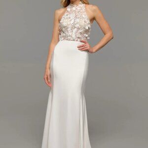Brand new!! Chiffon Sheath Wedding Dress with Illusion Bodice